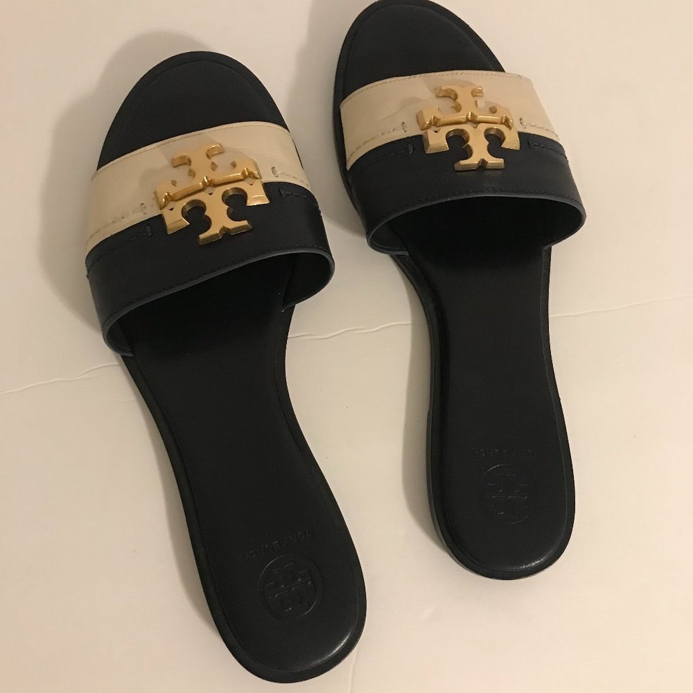 Tory Burch Ines Slide Leather Dark Blue/White